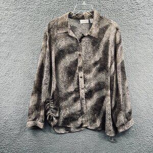 Chicos‎ Womens Top 3 Extra Large Tan Brown Animal Print Button Front Shirt Sheer